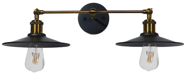 01069 GloboStar® GLOBOSTAR® MINIMALL 01069 Vintage Φωτιστικό Τοίχου - Απλίκα με Ντουί 2 x E27 AC 220-240V IP20 - Μαύρο &amp; Χρυσό - Μ30 x Π60 x Υ18cm