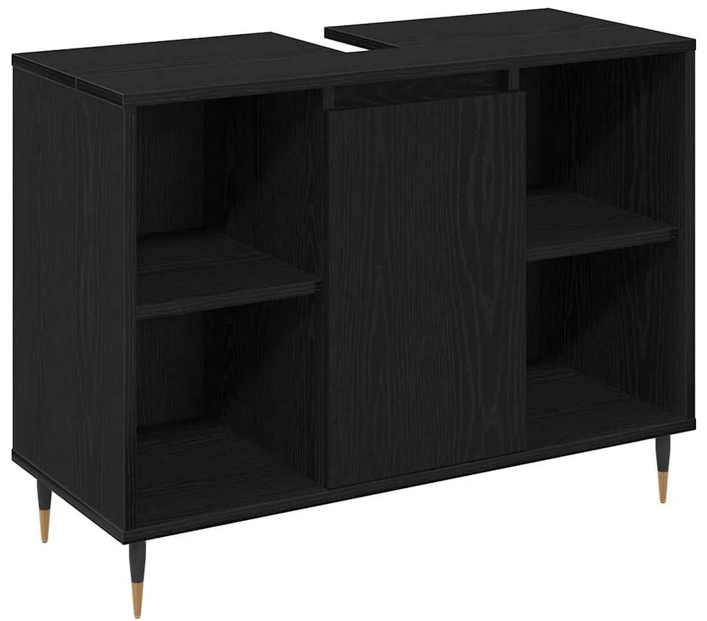 vidaXL Σετ Επίπλων Μπάνιου με ράφι 3 pcs Μαύρη Οξυά Επεξεργασμένο ξύλο