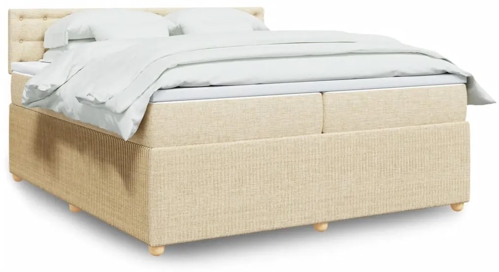 vidaXL Κρεβάτι Boxspring με Στρώμα Κρεμ 200x200 εκ. Υφασμάτινο