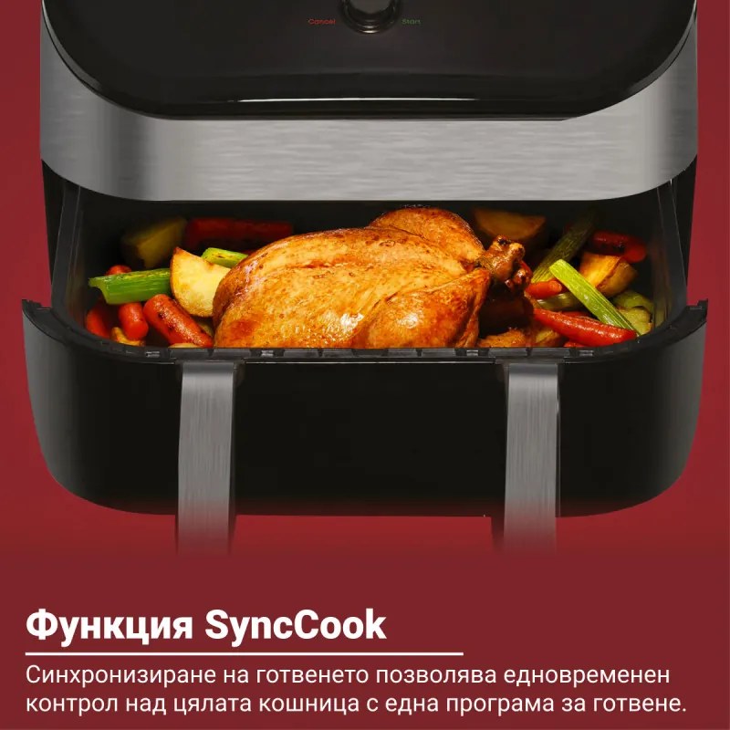 Φριτέζα Instant Pot Vortex Plus VersaZone ClearCook με ζεστό αέρα 140410001, 2 ζώνες, 1700W, 8.5L, 6 προγράμματα, SyncCook, SyncFinish, Μαύρο/γκρι