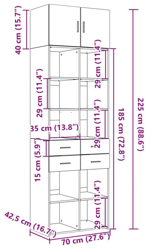 Ραφιέρα με Ντουλάπια Καφέ Δρυς 70x42,5x225 εκ. από Επεξ. Ξύλο - Καφέ