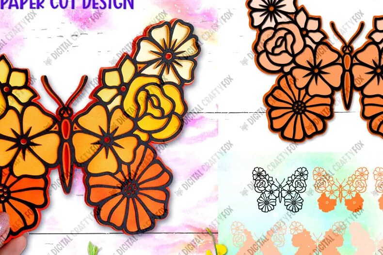 Intra απο ξύλο plywood 3mm-4mm πάχος 3D Butterfly Flower Paper Cut Δίασταση 3600x3600 cm INTRAFABR-80608157