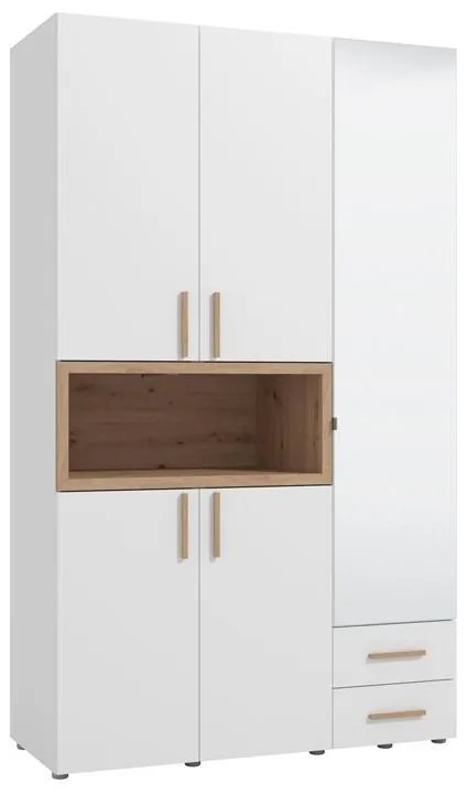 Ντουλάπα DONALD 3K2F1O Τρίφυλλη με Καθρέπτη Artisan Oak - Λευκό 135x57x227εκ. 135x57x227 εκ.