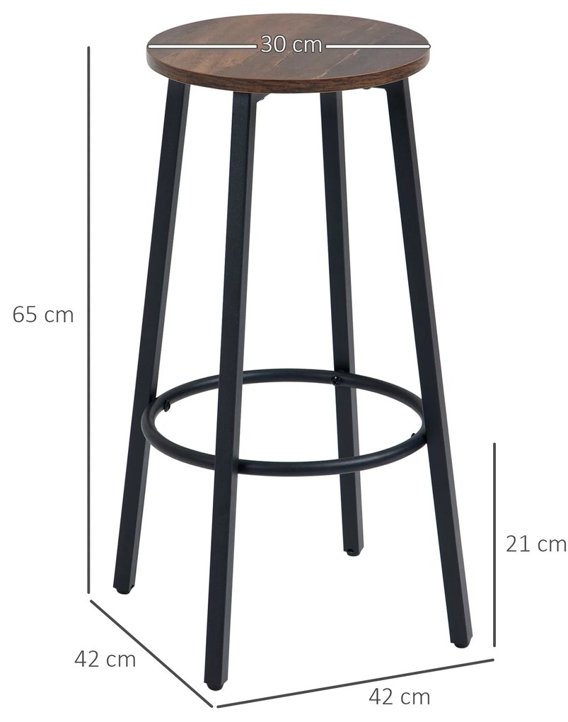 HOMCOM Σετ από 2 σκαμπό μπαρ σε βιομηχανικό στυλ, ατσάλινο πλαίσιο, υποπόδιο, 42 x 42 x 65 cm