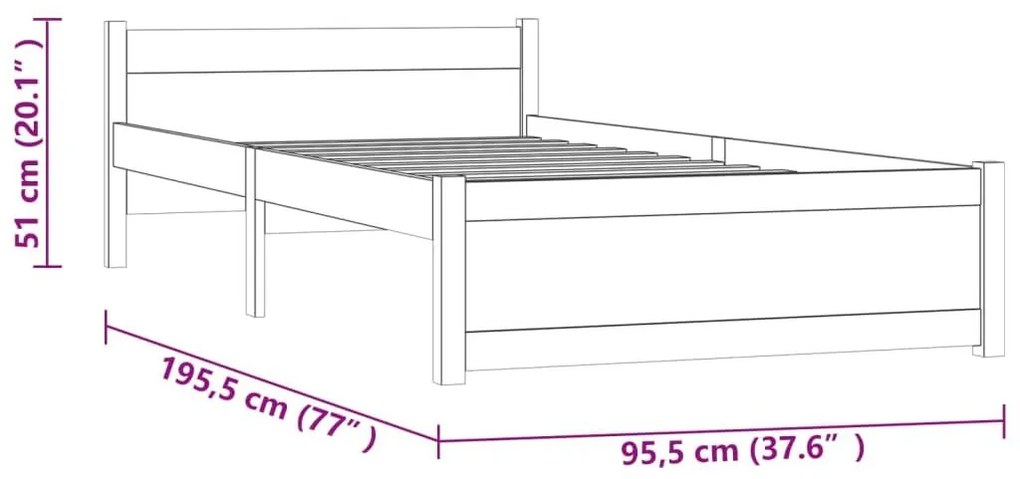 Πλαίσιο Κρεβατιού Λευκό 90 x 190 εκ. Μασίφ Ξύλο Single - Λευκό