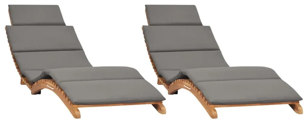 vidaXL Ξαπλώστρες 2 τεμ. από Μασίφ Ξύλο Teak με Μαξιλάρια