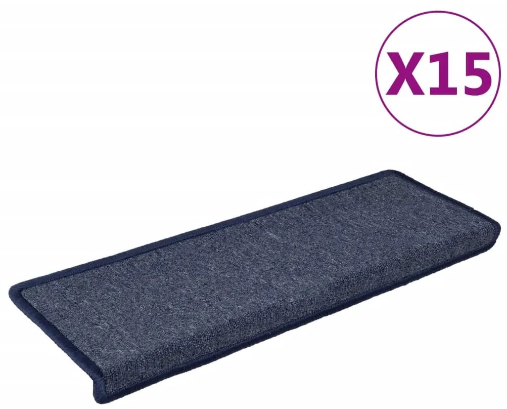 vidaXL Πατάκια Σκαλιών 15 τεμ. 65x21x4 εκ. Σκούρο Γκρι και Μπλε Ορθογώνια Άκρη