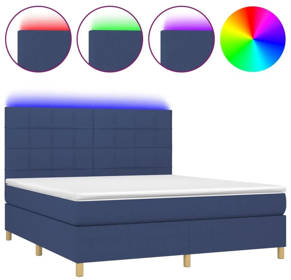 Κρεβάτι Boxspring με Στρώμα &amp; LED Μπλε 160x200 εκ. Υφασμάτινο - Μπλε