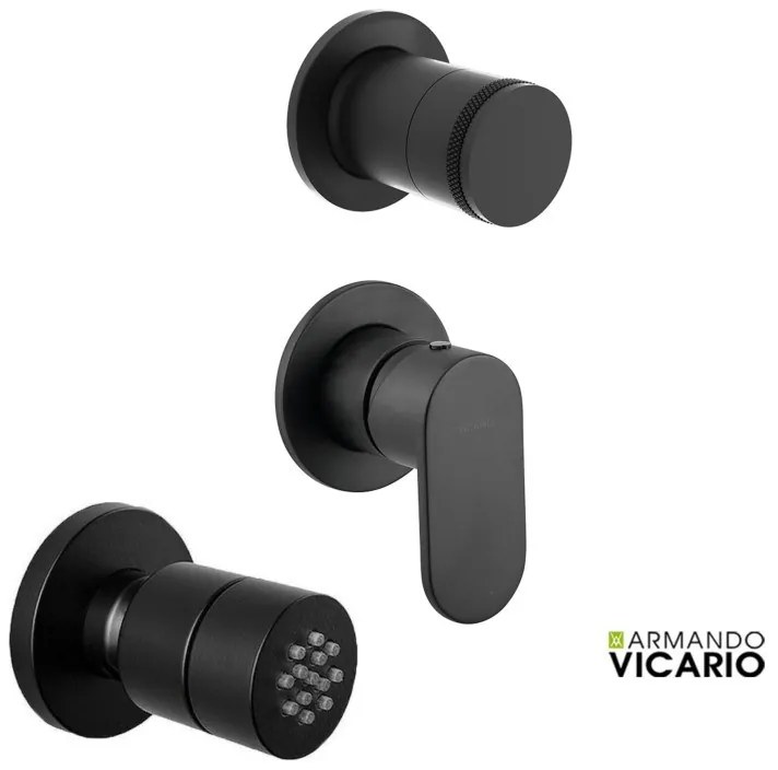 Armando Vicario SLIM Black Matt Jet επιτοίχιο Στρογγυλό+Μίκτης εντοιχισμού+εκτροπέας περιστροφικός 2 εξ. 500050-400 34374-400