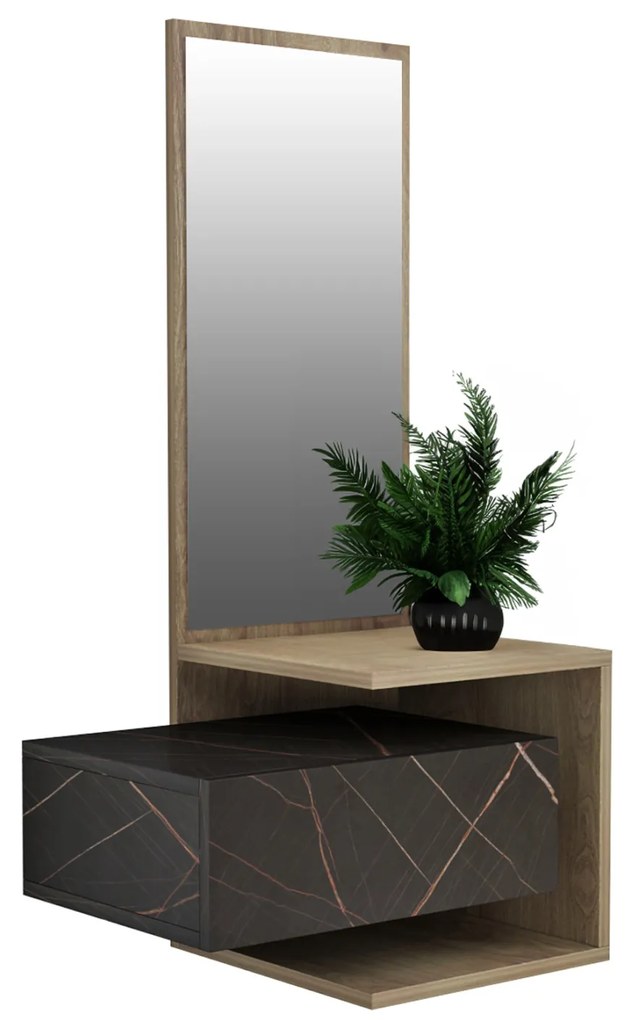 ΕΠΙΠΛΟ ΕΙΣΟΔΟΥ ΜΕ ΚΑΘΡΕΠΤΗ MEARA HM8984.13 ΜΕΛΑΜΙΝΗ BLACK MARBLE-ΦΥΣΙΚΟ 49,1x31,3x90Υεκ