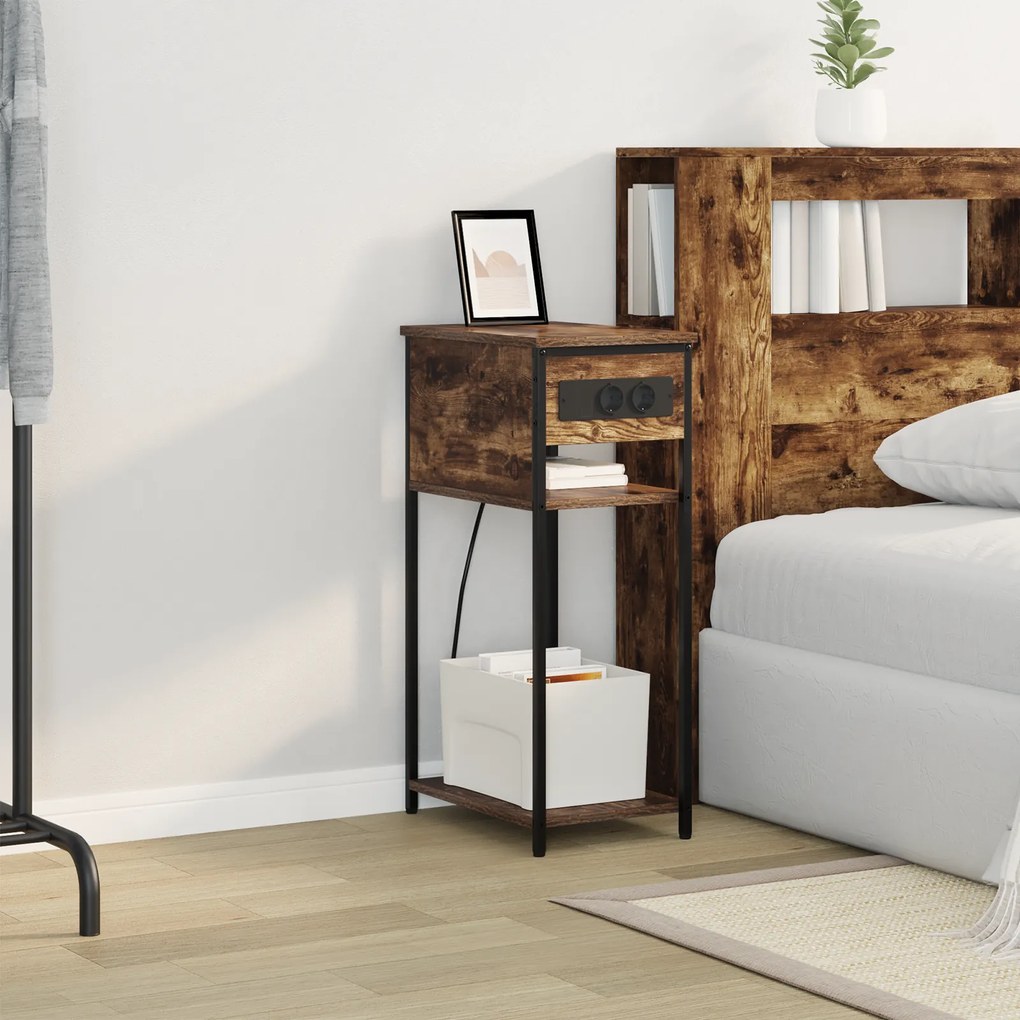 vidaXL Κομοδίνο Καπνιστή δρυς 28.1 x 40.9 x 75 εκ. Επεξεργασμένο ξύλο