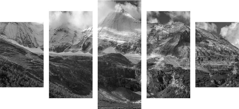 Εικόνα 5 τμημάτων μαγευτικό ορεινό τοπίο σε ασπρόμαυρο - 100x50