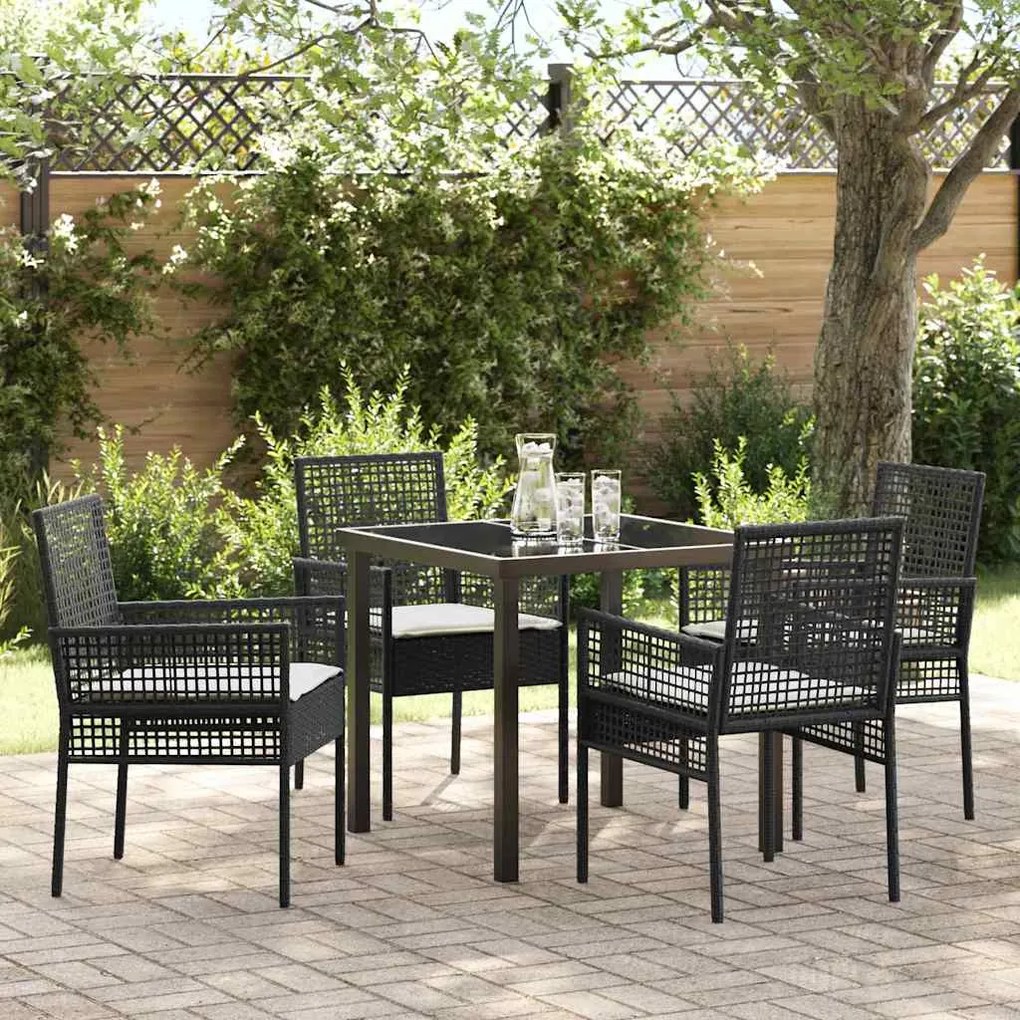 vidaXL Σέτ φαγητού για κήπο με μαξιλάρι 5 pcs Μαύρο Πολυ ράταν