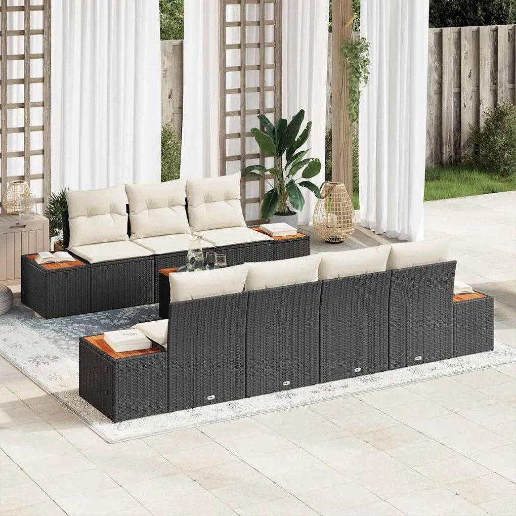 vidaXL Σετ Καναπέ Κήπου με μαξιλάρι 8 pcs Μαύρο Πολυ ράταν