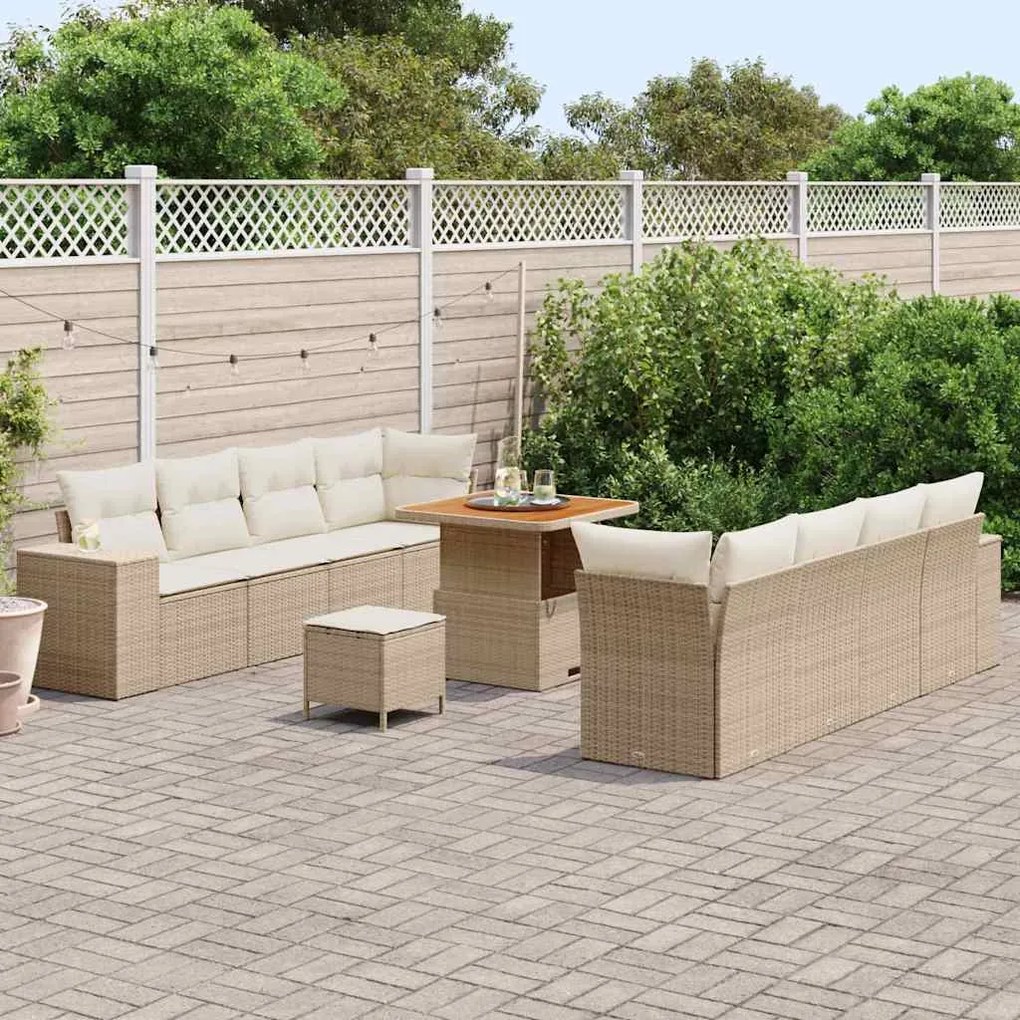 vidaXL Σετ Καναπέ Κήπου με μαξιλάρι 11 pcs Μπεζ, Κρέμα 80 x 80 x 71 cm