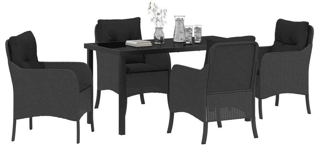 vidaXL Σέτ φαγητού για κήπο με μαξιλάρι 5 pcs Μαύρο Πολυ ράταν