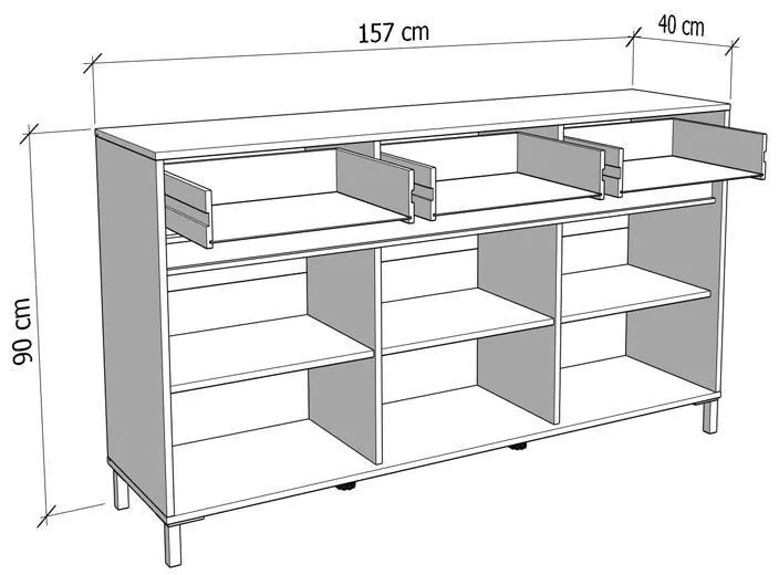 Μπουφές MARRON 157 3K3F3V Artisan oak - Μαύρο 157x40x90εκ. 157x40x90 εκ.