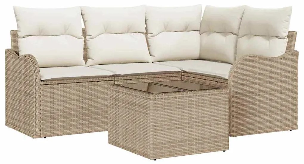 vidaXL Σετ Καναπέ Κήπου με μαξιλάρι 5 pcs Μπεζ Πολυ ράταν