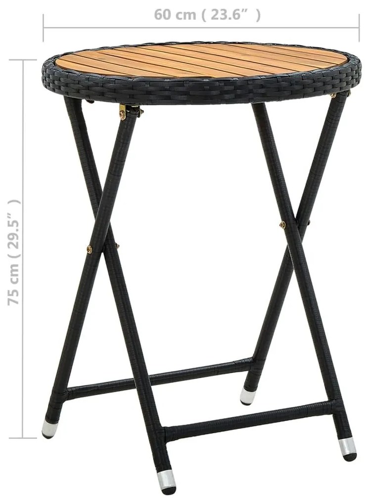 Τραπέζι Βοηθητικό Μαύρο 60 εκ. Συνθετικό Ρατάν / Ξύλο Ακακίας - Μαύρο
