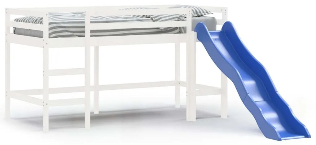 Κρεβάτι Παιδικό με Τσουλήθρα Λευκό 80x200εκ. Μασίφ Ξύλο Πεύκου - Λευκό