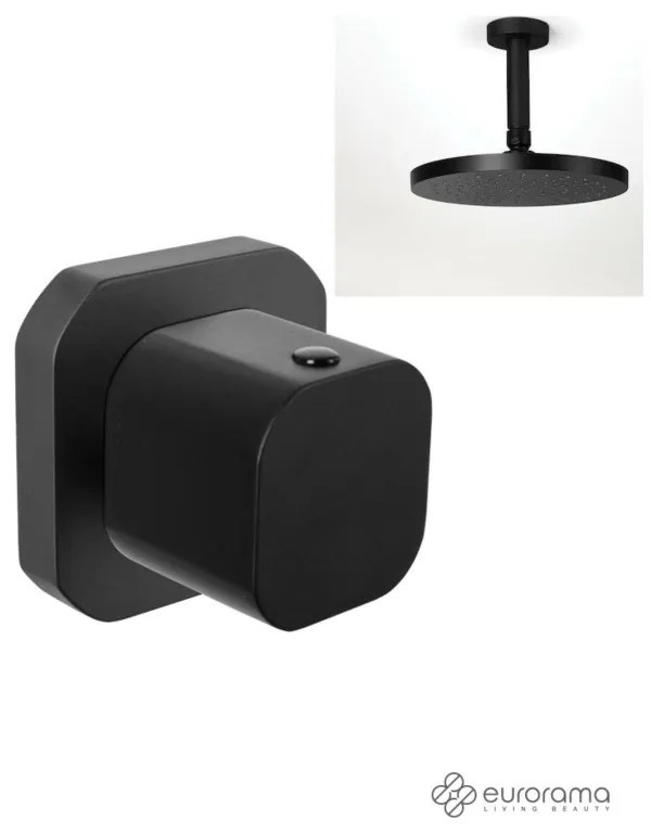 Eurorama Slot Black Matt Εκτροπέας Eντοιχισμού 3 Eξόδων+Κεφαλή Ντους Φ20εκ. με μπράτσο οροφής