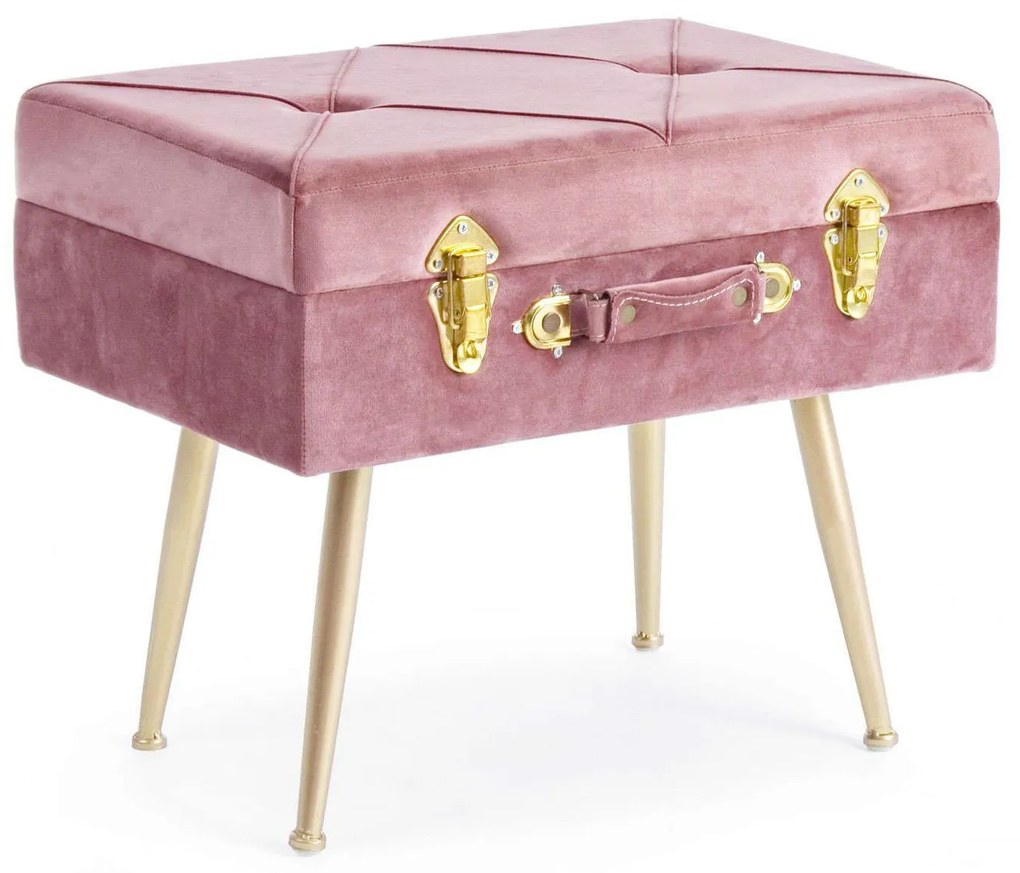 Σκαμπό Polina 0720324 50x34x42 Pink Mdf,Μέταλλο,Ύφασμα