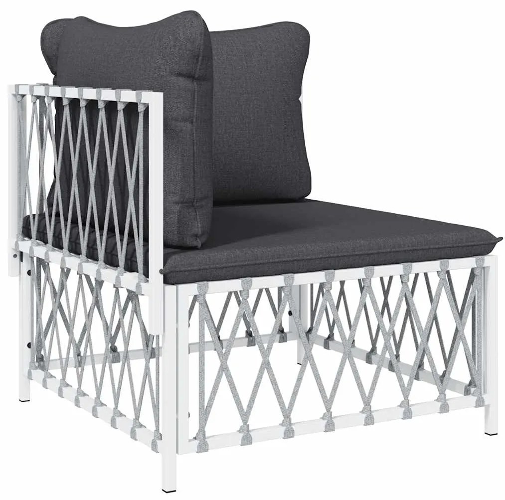 vidaXL Καναπές Κήπου Γωνιακός Λευκός από Πλεγμένο Ύφασμα με Μαξιλάρια