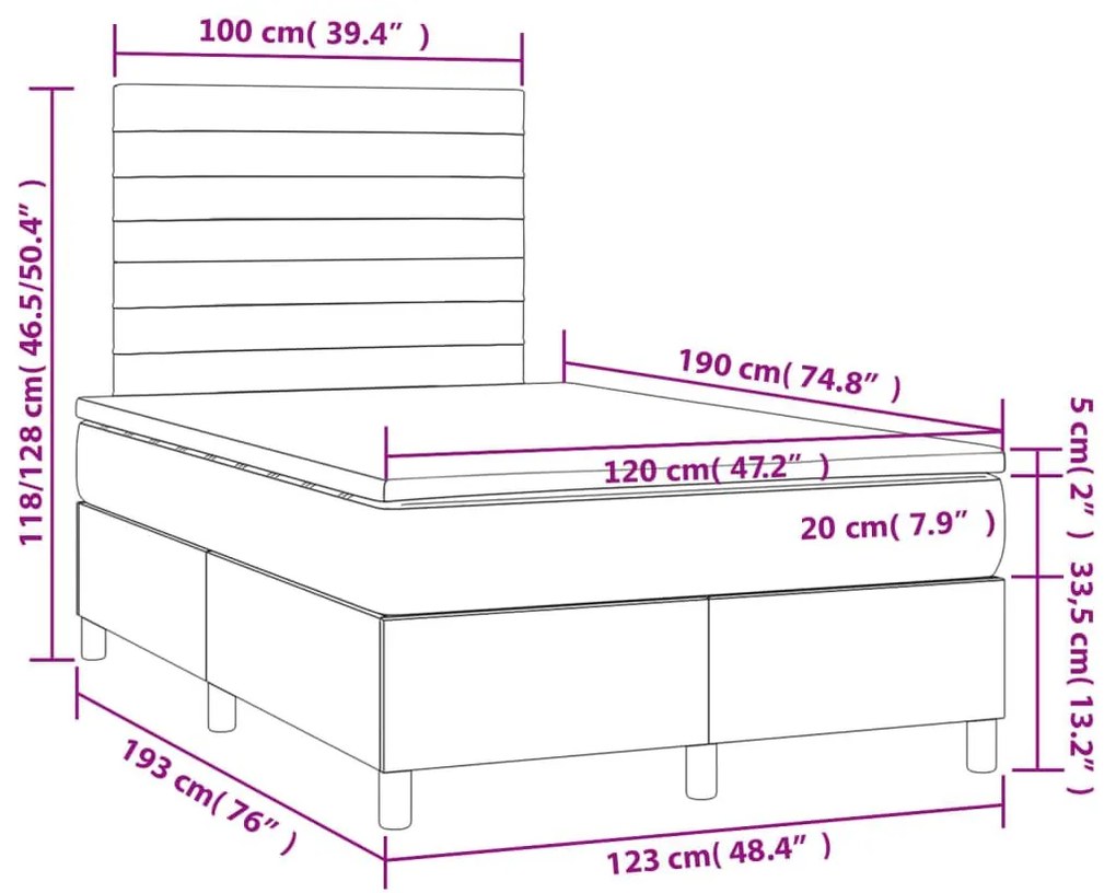 Κρεβάτι Boxspring με Στρώμα Σκούρο Γκρι 120x190 εκ. Βελούδινο - Γκρι