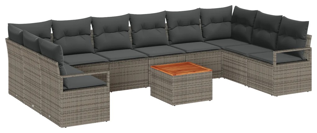 vidaXL Σετ Καναπέ Κήπου 11 pcs Γκρι Μεγάλο Ρατάν & σκληρυμένο γυαλί