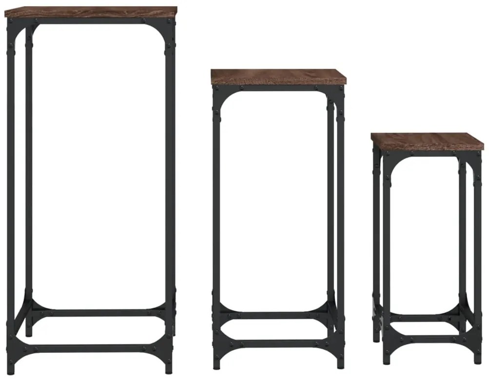 vidaXL Τραπεζάκια Βοηθητικά Στοιβαζόμενα 3 τεμ. Καφέ δρυς Επεξ. Ξύλο