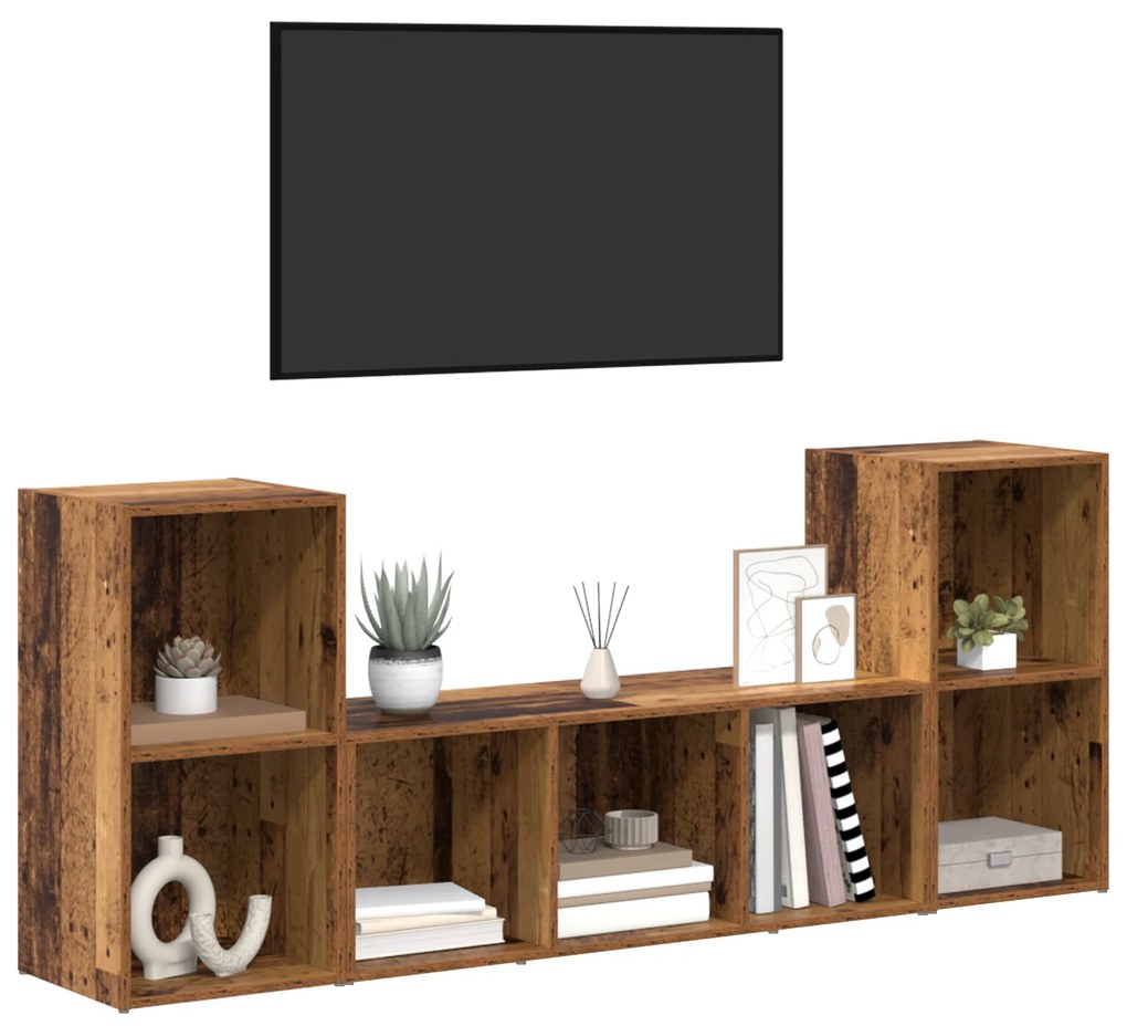 vidaXL Ντουλάπι TV 3 pcs Καφέ 107 x 35 x 37 cm Επεξεργασμένο ξύλο