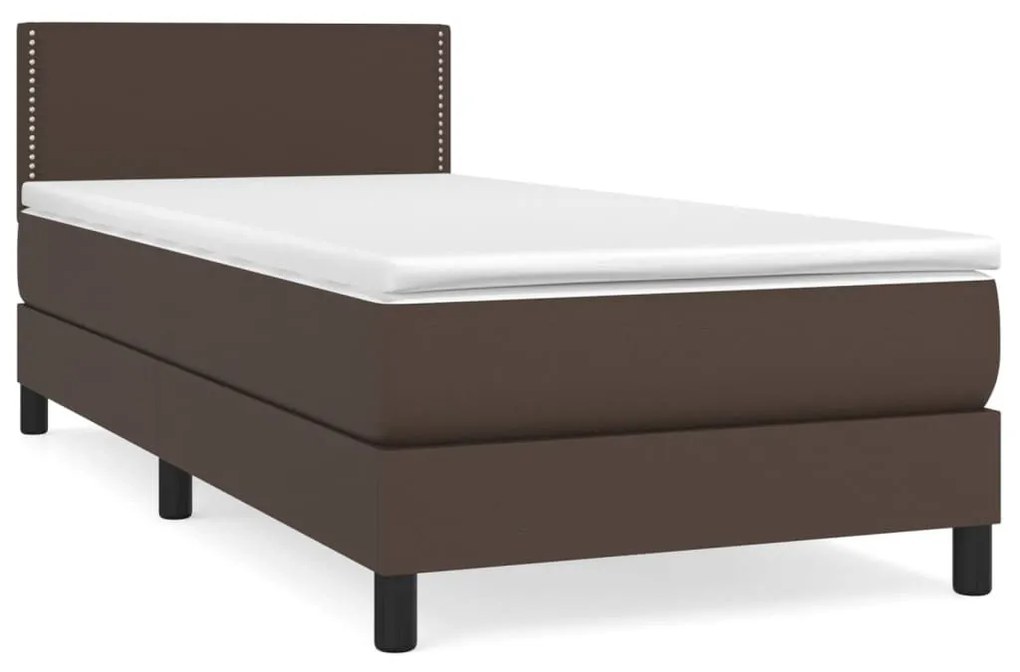 Κρεβάτι Boxspring με Στρώμα Καφέ 90x200 εκ. από Συνθετικό Δέρμα - Καφέ