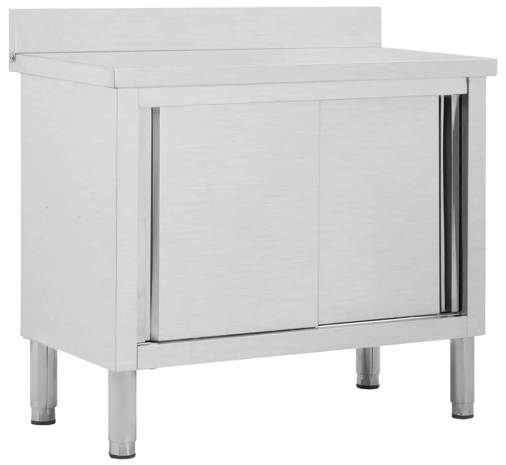 vidaXL Ερμάριο Πάγκος Συρόμενες Πόρτες 100x50x(95-97) εκ. Ανοξ. Ατσάλι