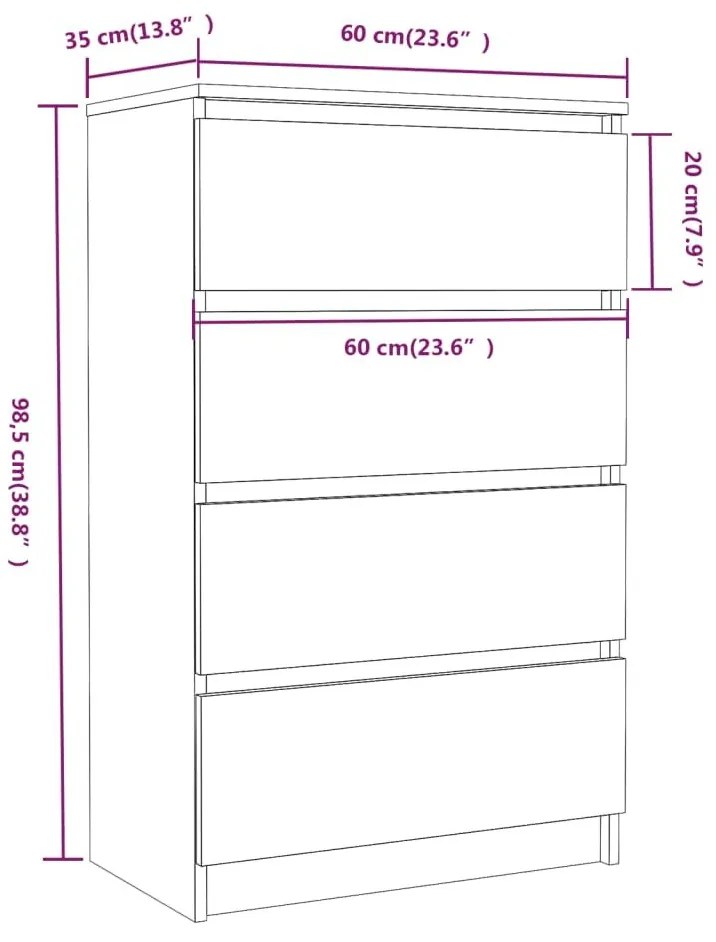 Συρταριέρα Καπνιστή Δρυς 60 x 35 x 98,5 εκ. Επεξεργασμένο Ξύλο - Καφέ