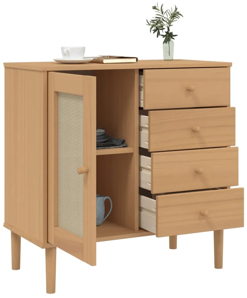 vidaXL Μπουφές SENJA Καφέ / Ρατάν 80 x 40 x 80 εκ. Μασίφ Ξύλο Πεύκου