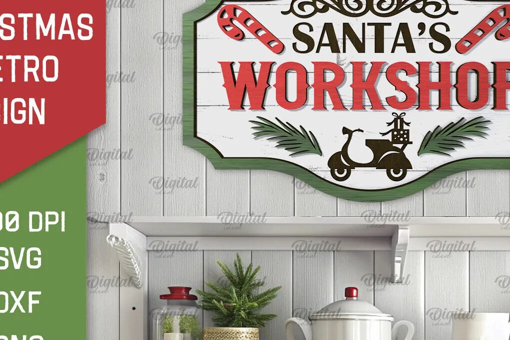 Σετ των 3 Intra απο ξύλο plywood 3mm-4mm πάχος Σχέδιο κοπής με λέιζερ Χριστουγεννιάτικο ρετρό σημάδι Δίασταση 15x15 cm INTRAFABR-105197134