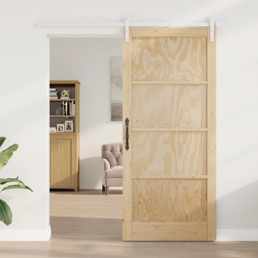 vidaXL Συρόμενη Πόρτα με σετ εξαρτημάτων 93x211 cm Στερεό Ξύλο Πεύκο