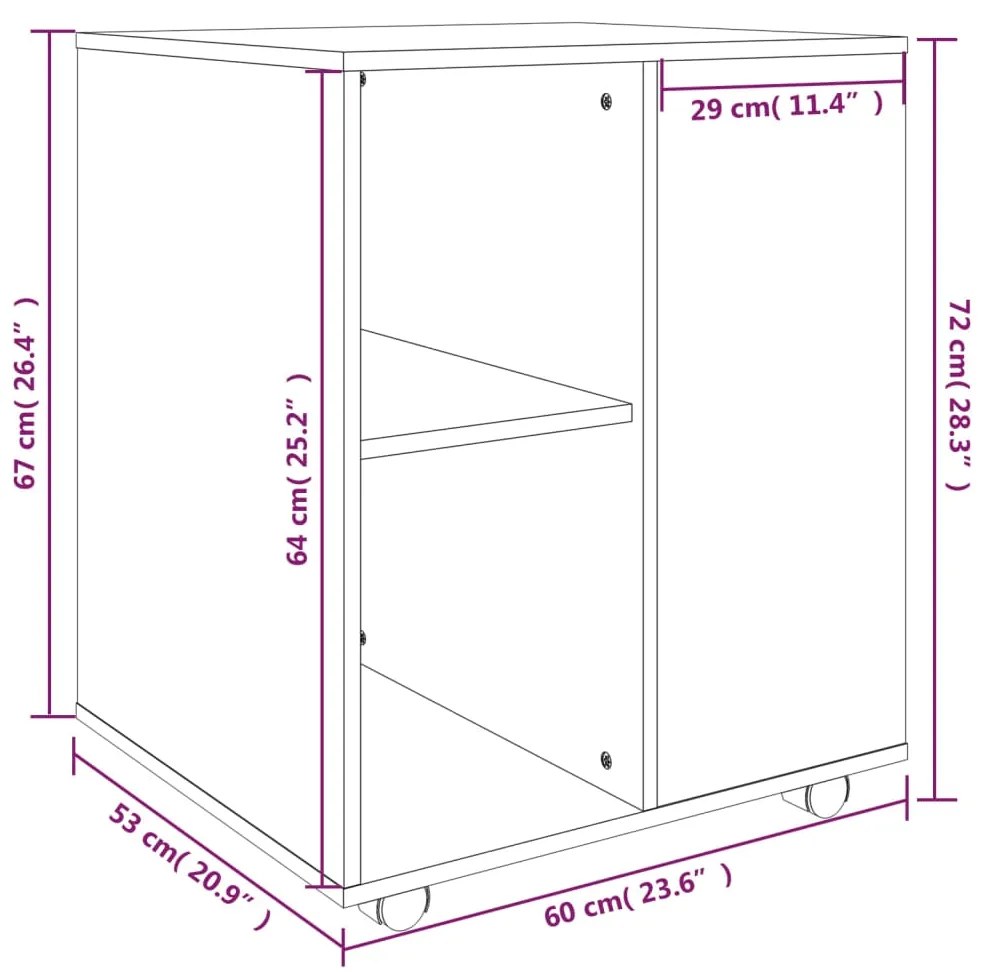 Ντουλάπι Με Ροδάκια Γκρι Sonoma 60 x 53 x 72 εκ. Επεξεργ. Ξύλο - Γκρι