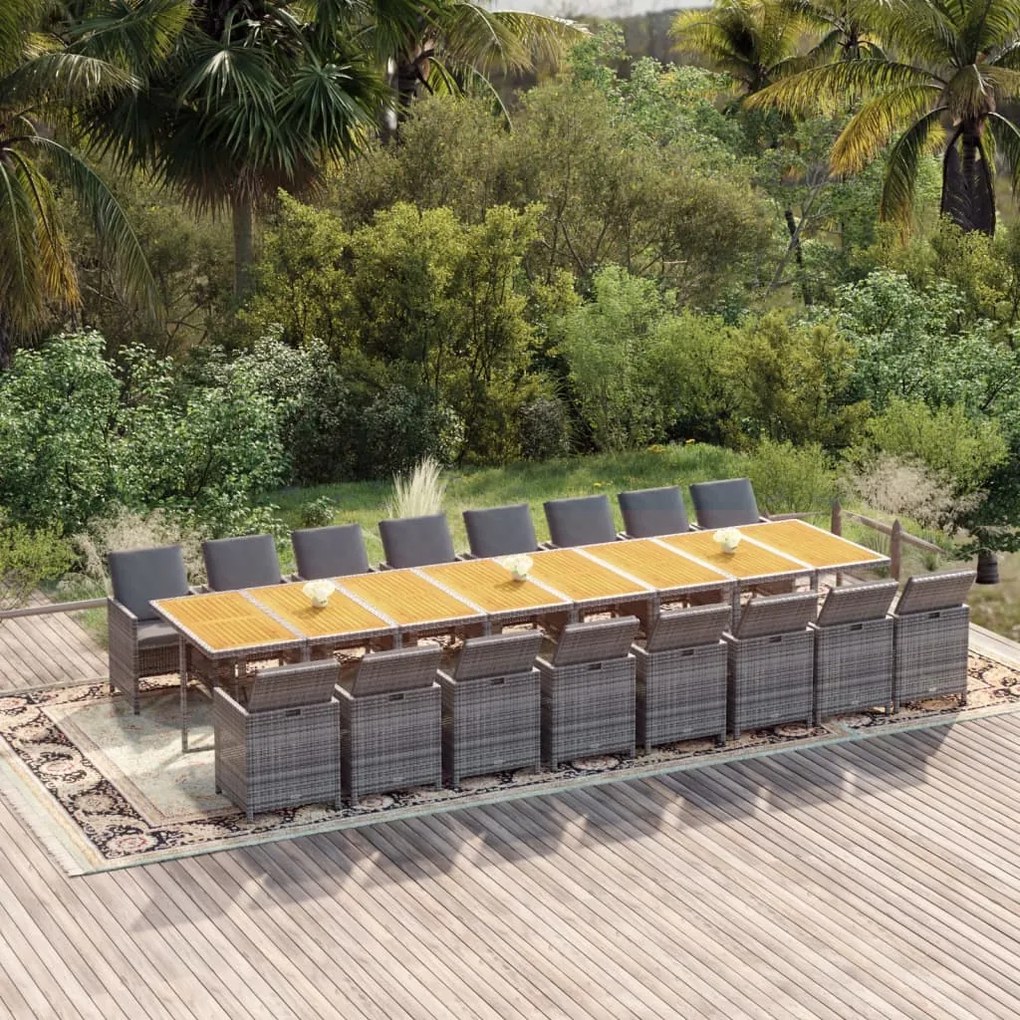 Σετ Τραπεζαρίας Κήπου 17 τεμ. Γκρι από Συνθ. Ρατάν με Μαξιλάρια