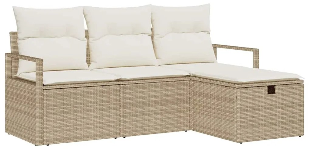 vidaXL Σετ Καναπέ με μαξιλάρι 4 pcs Μπεζ και Κρέμα συνθετικό ρατάν