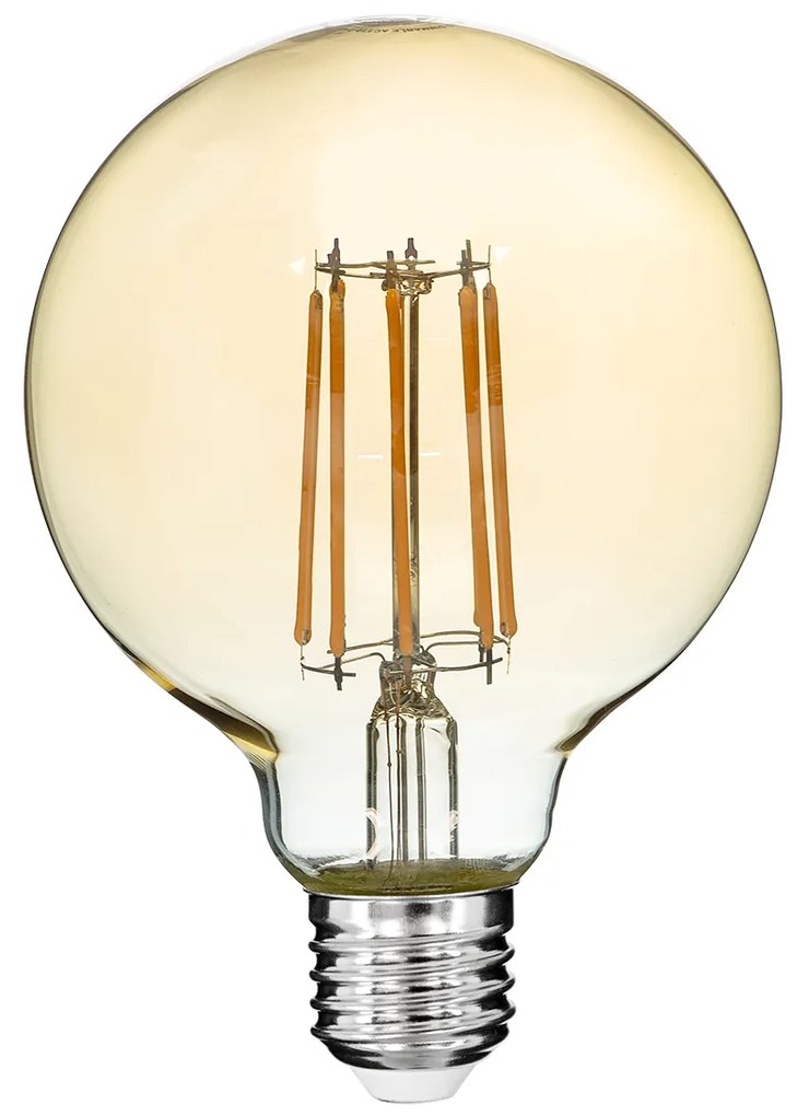 GloboStar 99041 LED Long Filament Bulb E27 G95 Globe 12W 1080lm 360° AC 220-240V IP20 D9.5 x H13.5cm Ultra Θερμό Λευκό 2200K με Μελί Γυαλί - Dimmable - 3 Years Warranty - 99041