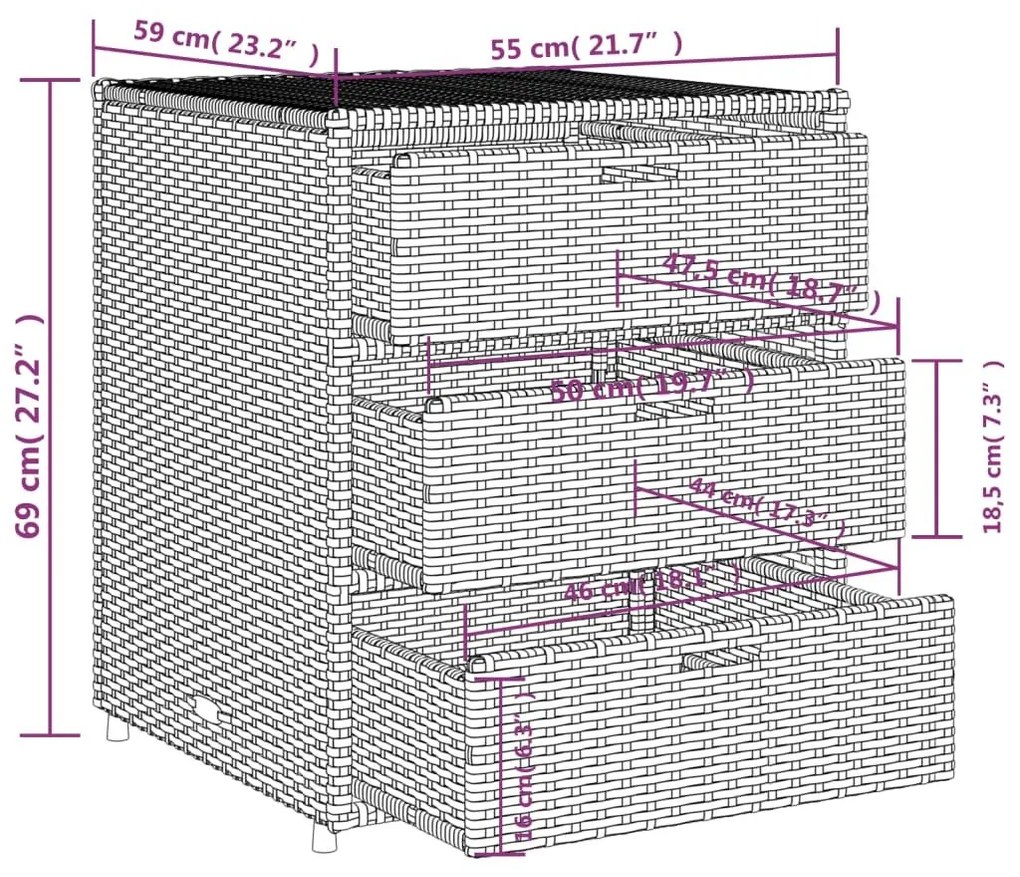 Ντουλάπι Αποθήκευσης Κήπου Γκρι 55x59x69 εκ. Συνθετικό Ρατάν - Γκρι