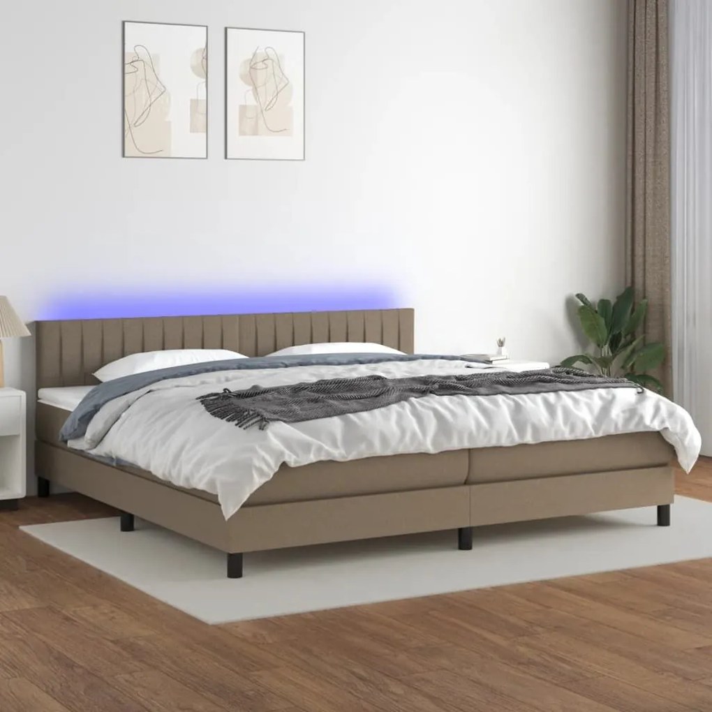 ΚΡΕΒΑΤΙ BOXSPRING ΜΕ ΣΤΡΩΜΑ &amp; LED TAUPE 200X200 ΕΚ. ΥΦΑΣΜΑΤΙΝΟ 3133345