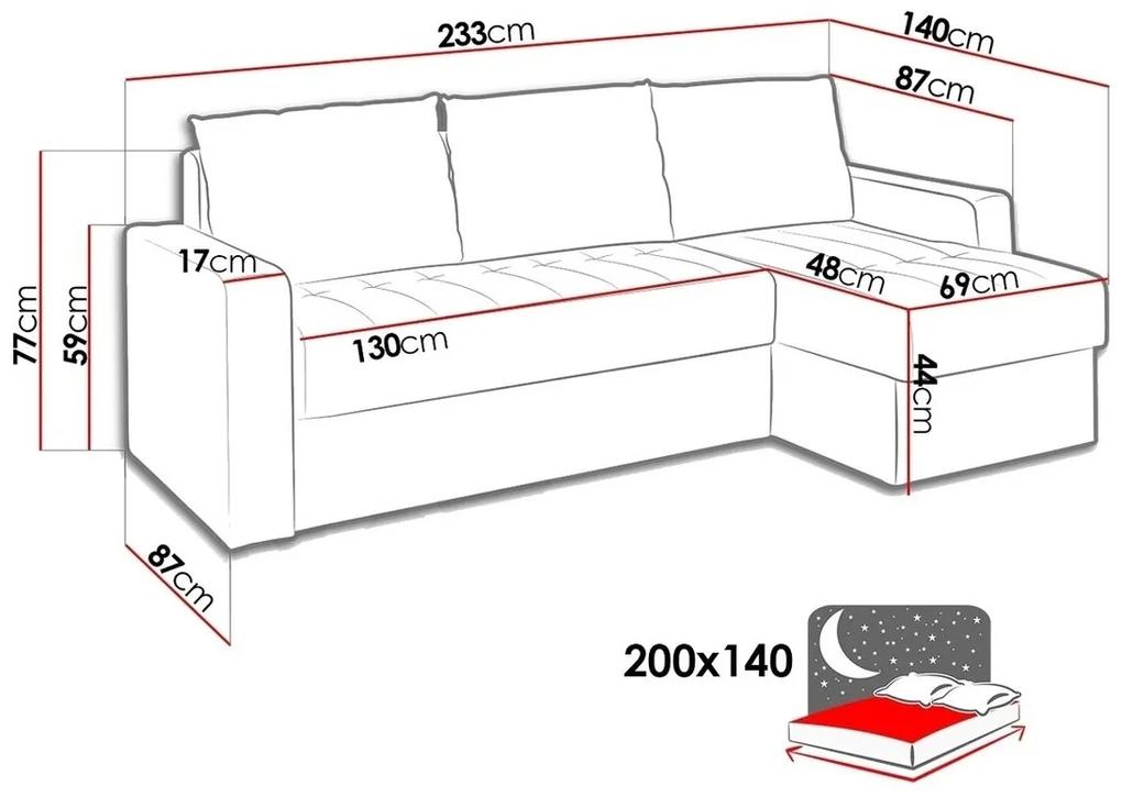 Γωνιακός Καναπές Providence 103, Λειτουργία ύπνου, Αποθηκευτικός χώρος, 233x140x77cm, 99 kg, Πόδια: Πλαστική ύλη | Epipla1.gr
