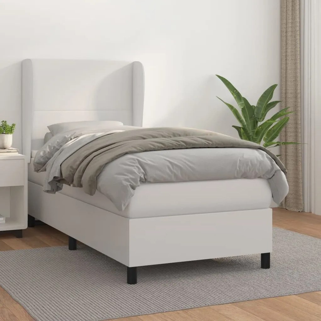 vidaXL Κρεβάτι Boxspring με Στρώμα Λευκό 90x200εκ. από Συνθετικό Δέρμα