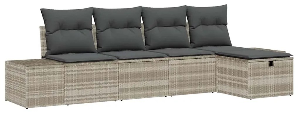 vidaXL Σετ Καναπέ Κήπου με μαξιλάρι 5 pcs Ανοιχτό γκρι Πολυ ράταν