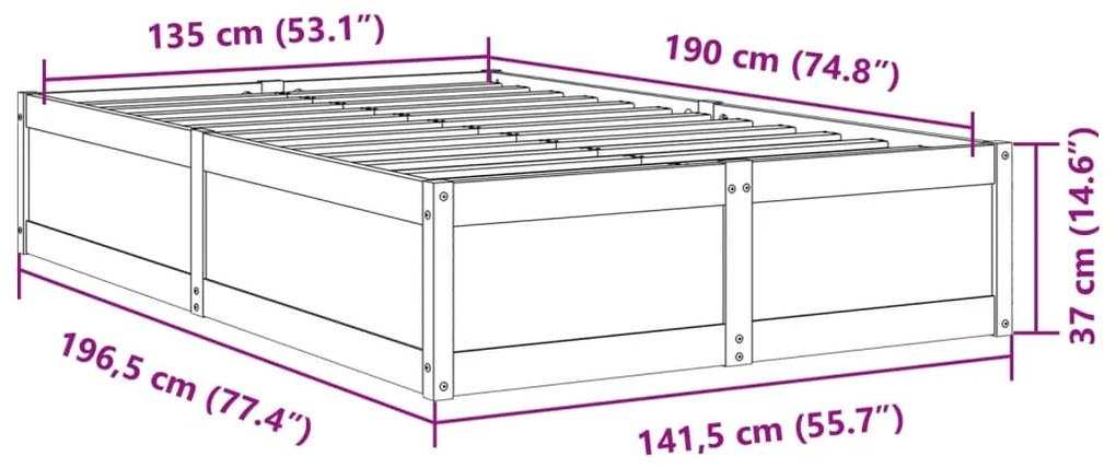 Σκελετός Κρεβ. Χωρίς Στρώμα Καφέ Κεριού 135x190 εκ Μασίφ Πεύκο - Καφέ