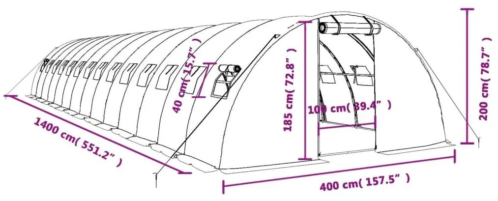 Θερμοκήπιο Λευκό 56 μ² 14 x 4 x 2 μ. με Ατσάλινο Πλαίσιο - Λευκό