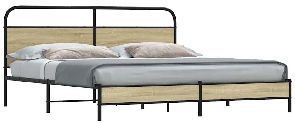 vidaXL Σκελετός Κρεβ. Χωρίς Στρώμα Sonoma Δρυς 193x203 εκ. Μεταλλικό