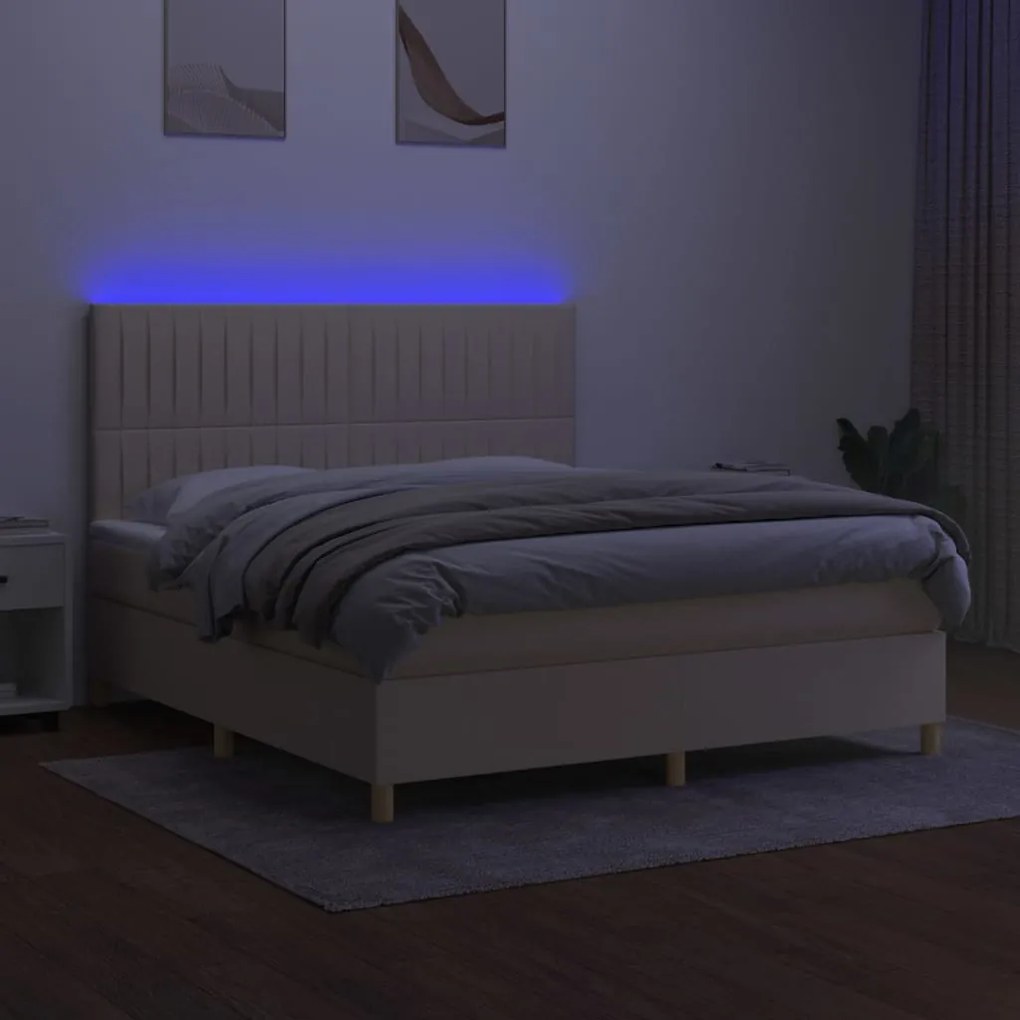 ΚΡΕΒΑΤΙ BOXSPRING ΜΕ ΣΤΡΩΜΑ &amp; LED ΚΡΕΜ 180X200 ΕΚ. ΥΦΑΣΜΑΤΙΝΟ 3135618